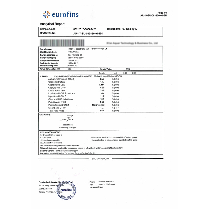 Eurofins Saw Palmetto Oil GC Report Document1